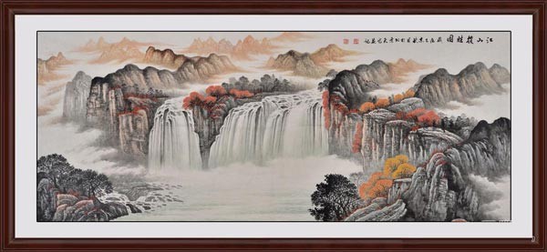 董事长办公室设计时挂哪些装饰画，可以衬托出品味和修养《江山揽胜图》